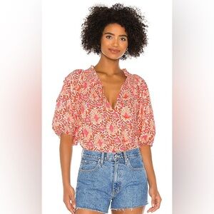 Free People Floral Blouse in Pink and Orange